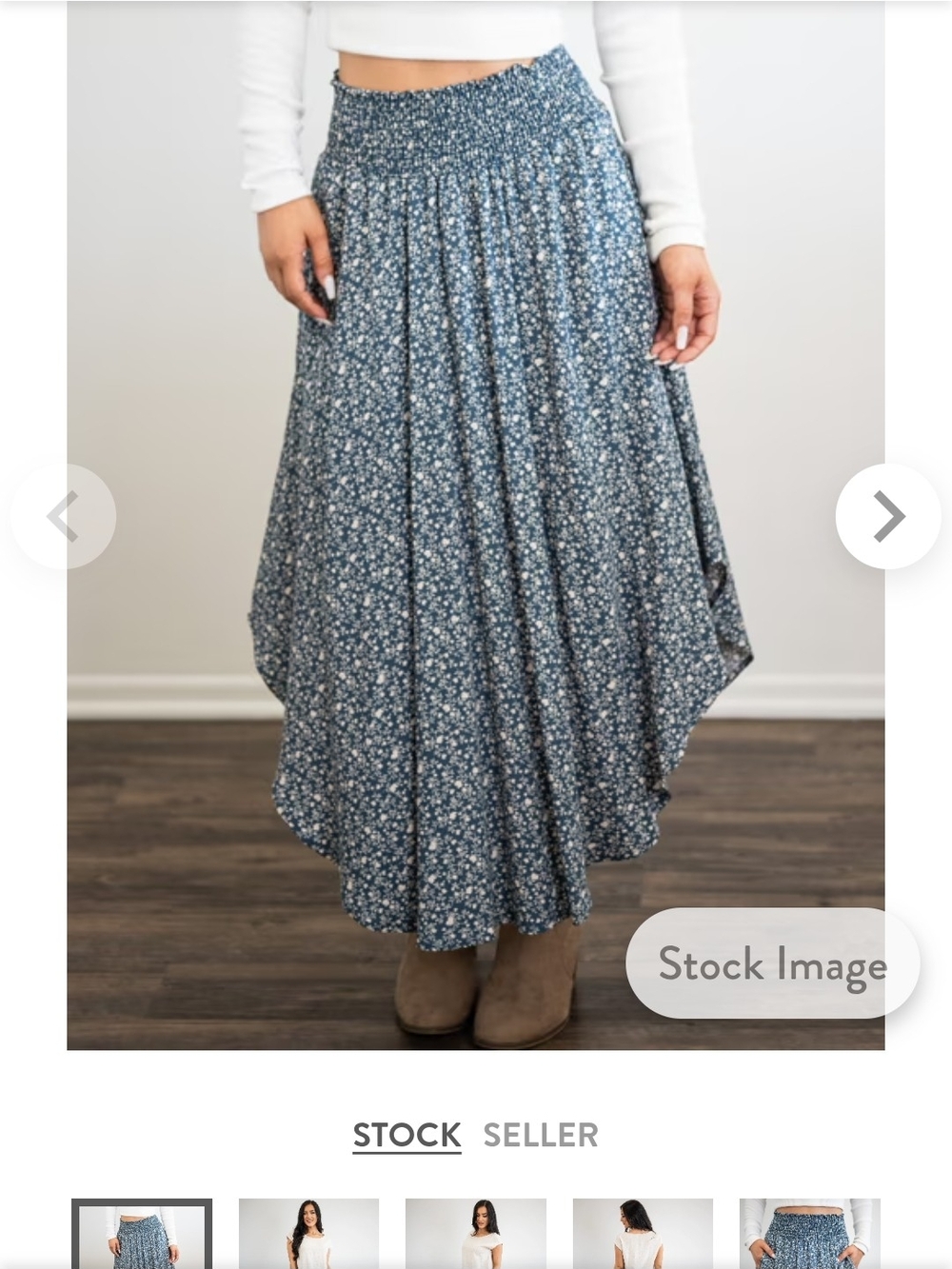Sozy Mia Midi Blue Floral Smocked-Waist Skirt
